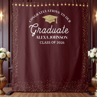 Deep Burgundy Class Of 2026 Graduation Backdrop