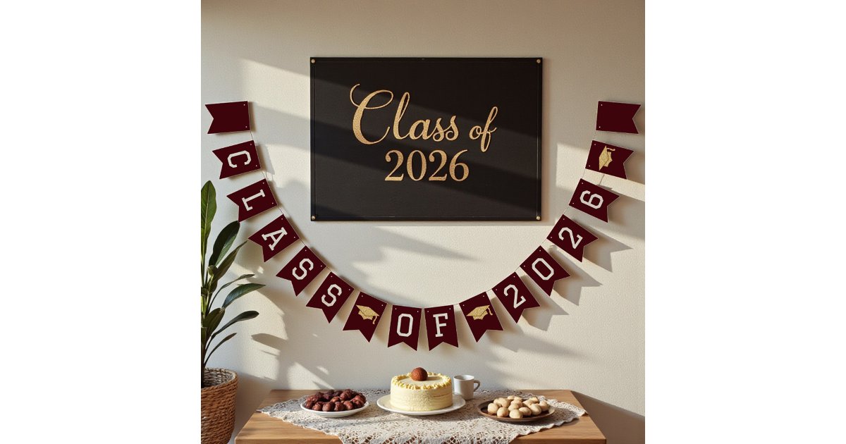 Deep Burgundy Class Of 2026 Graduation Party Bunting Flags | Zazzle