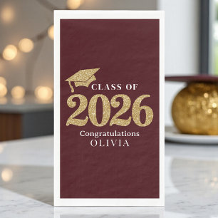 Deep Burgundy Class Of 2026 Paper Guest Towels