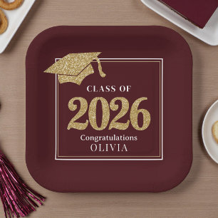 Deep Burgundy Class Of 2026 Paper Plates