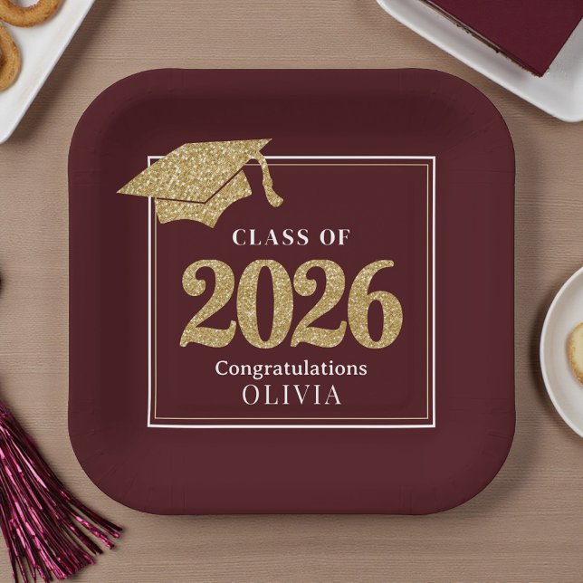 Deep Burgundy Class Of 2026 Paper Plates (Creator Uploaded)