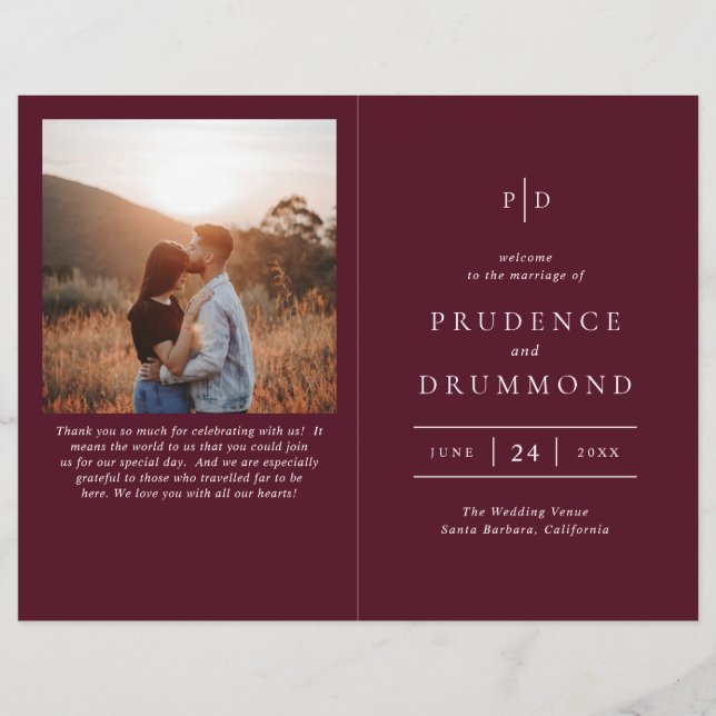 Deep Burgundy Classic Budget Wedding Program Flyer (Front)