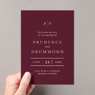 Deep Burgundy Classic Wedding Save the Date Acrylic Invitations