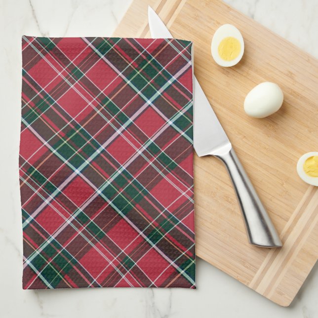 Deep Burgundy, Cranberry Red, Hunter Green.. Plaid Kitchen Towel (Quarter Fold)