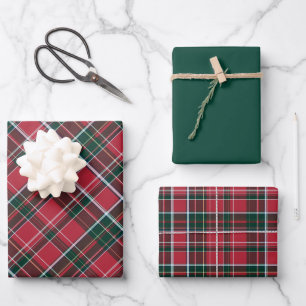 Deep Burgundy, Cranberry Red, Hunter Green.. Plaid Wrapping Paper Sheets