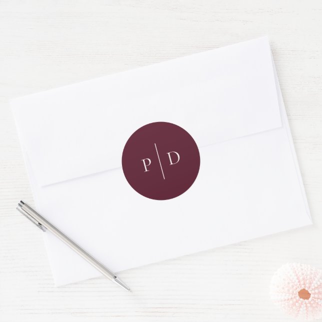 Deep Burgundy Elegant Classic Wedding Classic Round Sticker (Envelope)