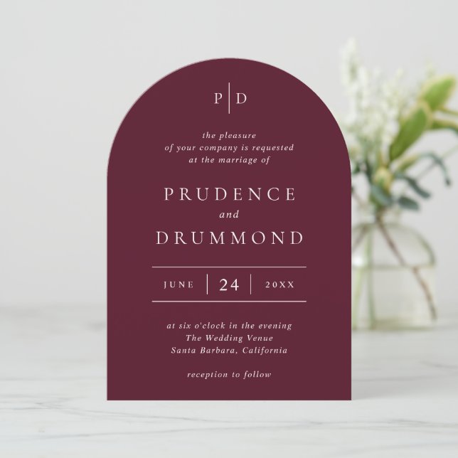 Deep Burgundy Elegant Classic Wedding Invitation (Standing Front)