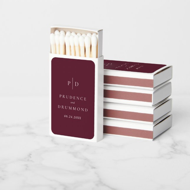 Deep Burgundy Elegant Classic Wedding Matchboxes (Stacked)