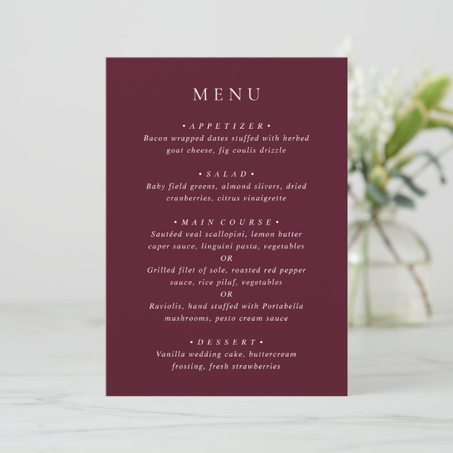 Deep Burgundy Elegant Classic Wedding Menu (Standing Front)