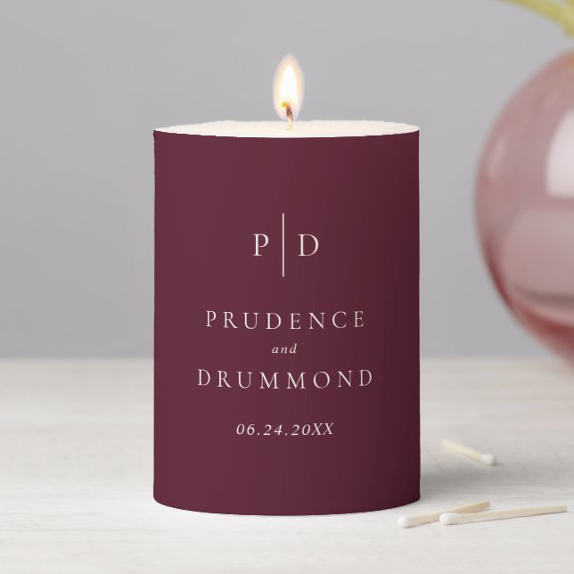 Deep Burgundy Elegant Classic Wedding Pillar Candle (In Situ)
