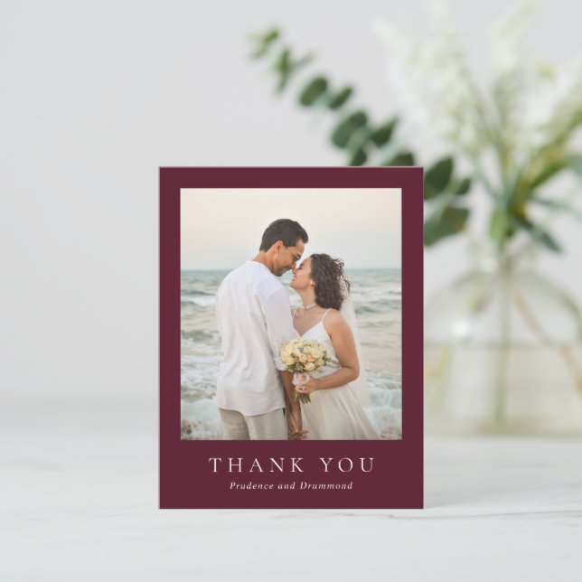 Deep Burgundy Elegant Classic Wedding Thank You Card (Standing Front)