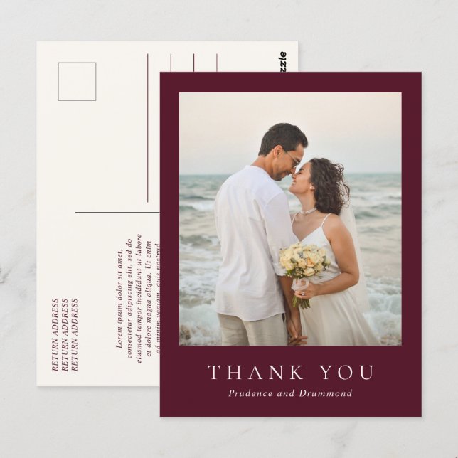 Deep Burgundy Elegant Classic Wedding Thank You Postcard (Front/Back)