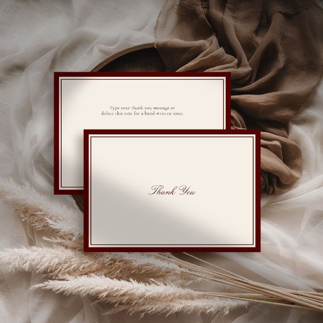 Deep Burgundy Estate Formal Modern Classic Wedding Thank You Card (deep burgundy wedding thank you card quiet luxury old money formal modern classic estate royal regal)
