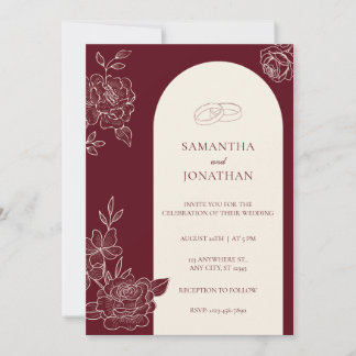 Deep Burgundy Floral Arch Photo Back Wedding Invitation
