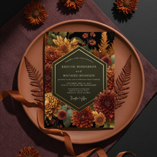 Deep Burgundy Floral Autumn Wedding Invitation