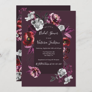 Deep Burgundy Floral Dark & Moody Bridal Shower In Invitation