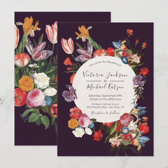 Deep Burgundy Floral Dark & Moody Wedding Invitation (Front/Back)