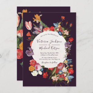 Deep Burgundy Floral Dark & Moody Wedding Invitation