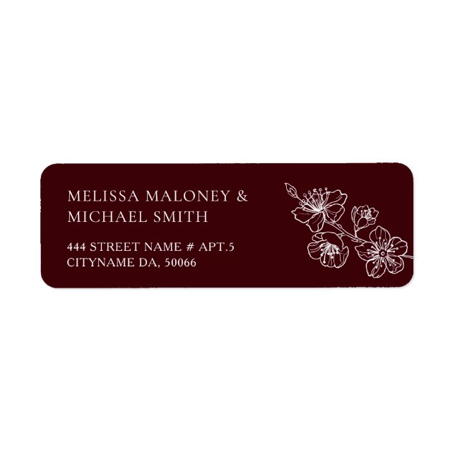 Deep Burgundy Floral Line Art  Label (Front)