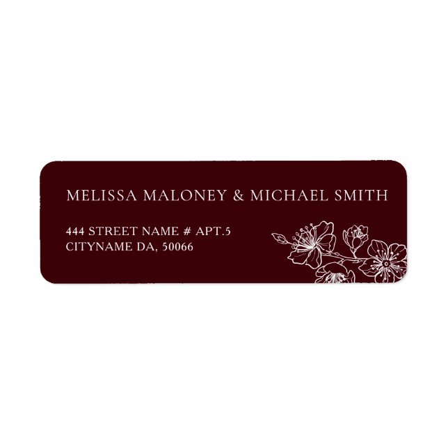 Deep Burgundy Floral Line Art  Label (Front)