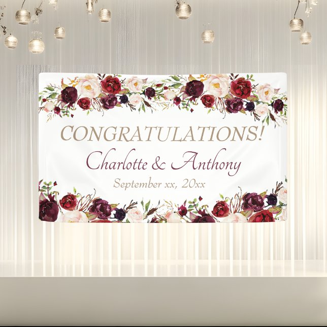 Deep Burgundy Floral Wedding Banner (Deep Burgundy Floral Wedding Banner)