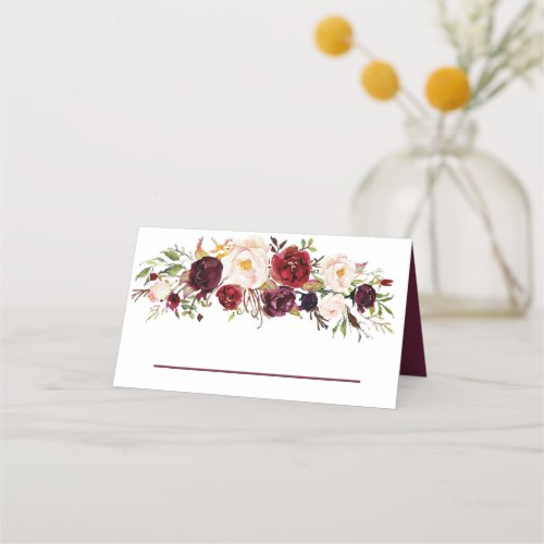 Deep Burgundy Floral Wedding Place Card