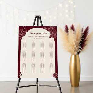 Deep Burgundy Floral Wedding Seating Chart Foam Board