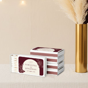 Deep Burgundy Floral with Ivory Arch Wedding Favor Matchboxes