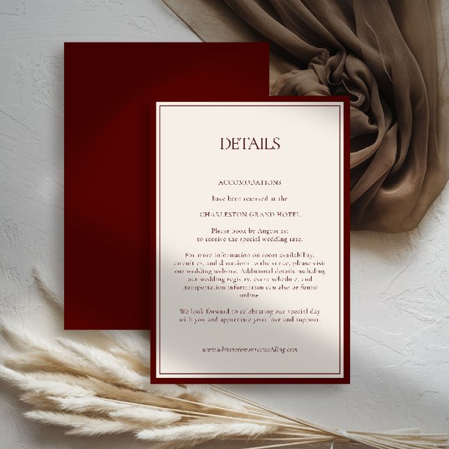 Deep Burgundy Formal Modern Classic Estate Wedding Enclosure Card (deep burgundy wedding details quiet luxury old money double frame formal modern classic estate)