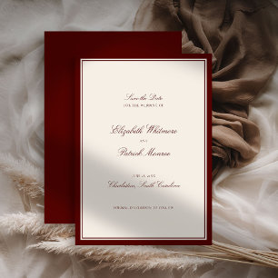 Deep Burgundy Formal Modern Classic Estate Wedding Save The Date