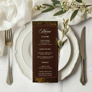 Deep Burgundy & Gold Elegant Floral Wedding  Menu