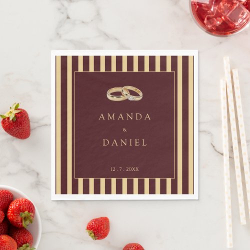 Deep Burgundy Gold Ring Diamond Wedding Stripes Napkins