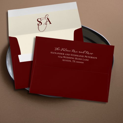 Deep Burgundy Ivory Monogram Old Money Wedding Envelope
