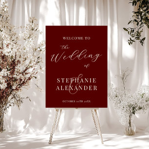 Deep Burgundy Ivory Old Money Wedding Welcome Sign