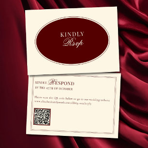 Deep Burgundy Ivory Oval Old Money QR Code RSVP Card
