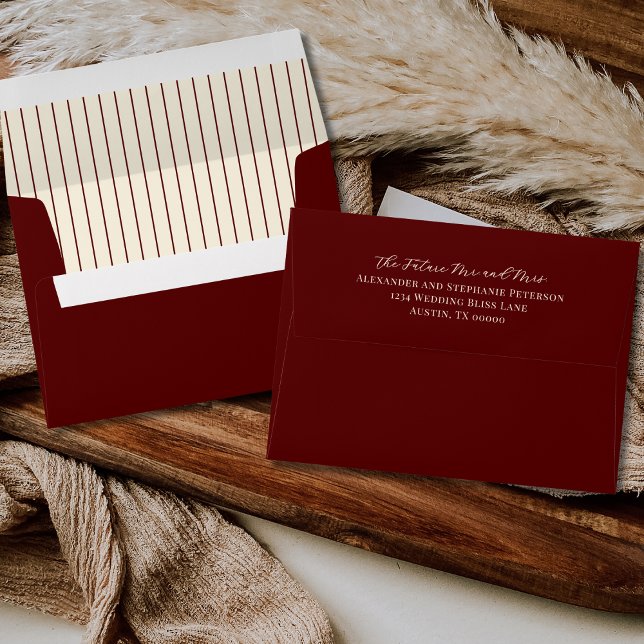 Deep Burgundy Ivory Stripes Old Money Wedding  Envelope (Creator Uploaded)