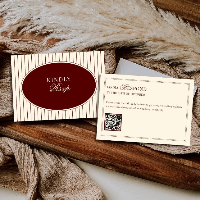 Deep Burgundy Ivory Stripes Oval Old Money RSVP (Creator Uploaded)
