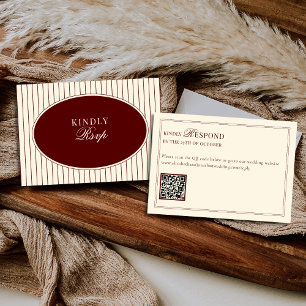 Deep Burgundy Ivory Stripes Oval Old Money RSVP Card