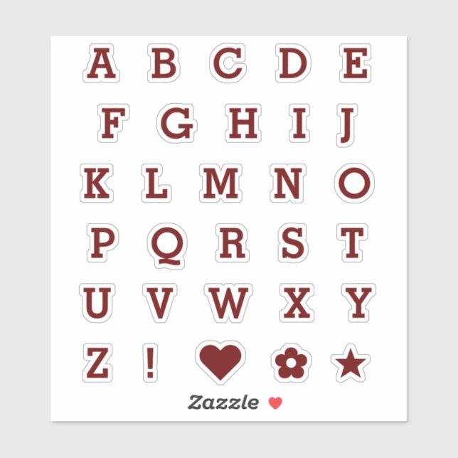 Deep Burgundy Letters | Monogram Alphabet Stickers (Sheet)