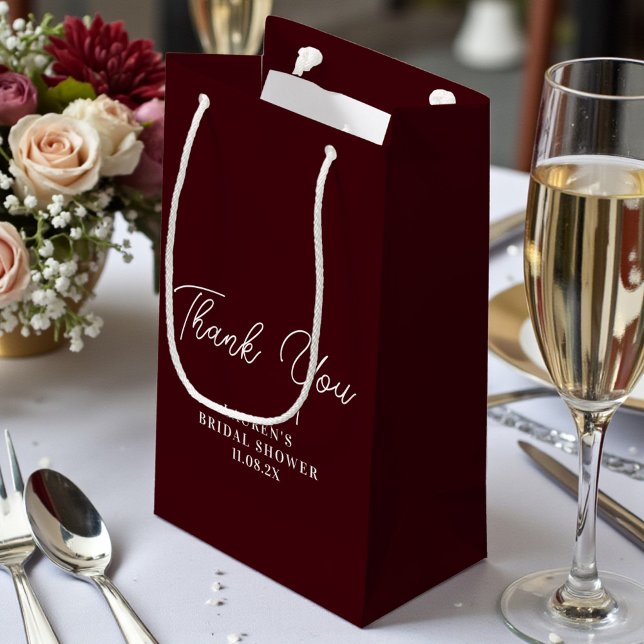 Deep Burgundy Minimalist Bridal Shower Thank You Small Gift Bag (Creator Uploaded)