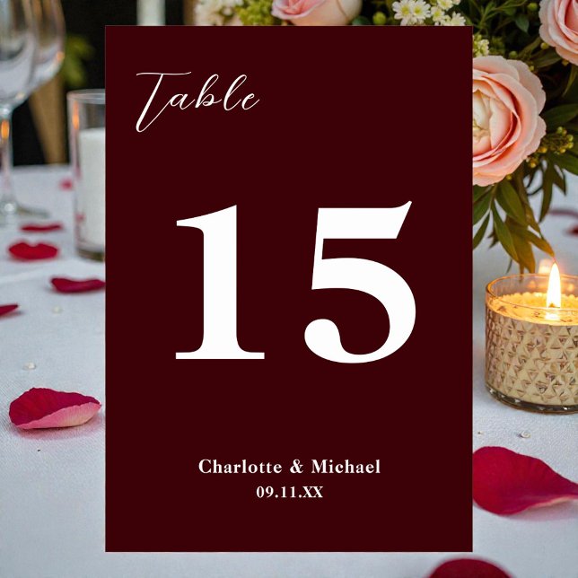 Deep Burgundy Minimalist Wedding Table Number (Creator Uploaded)