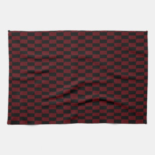 Deep Burgundy Red and Black Woven Pattern Kitchen Towel