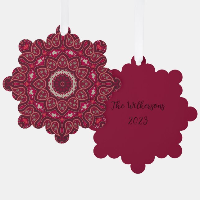 Deep Burgundy Red Kaleidoscope Christmas Ornament Card (Front/Back)