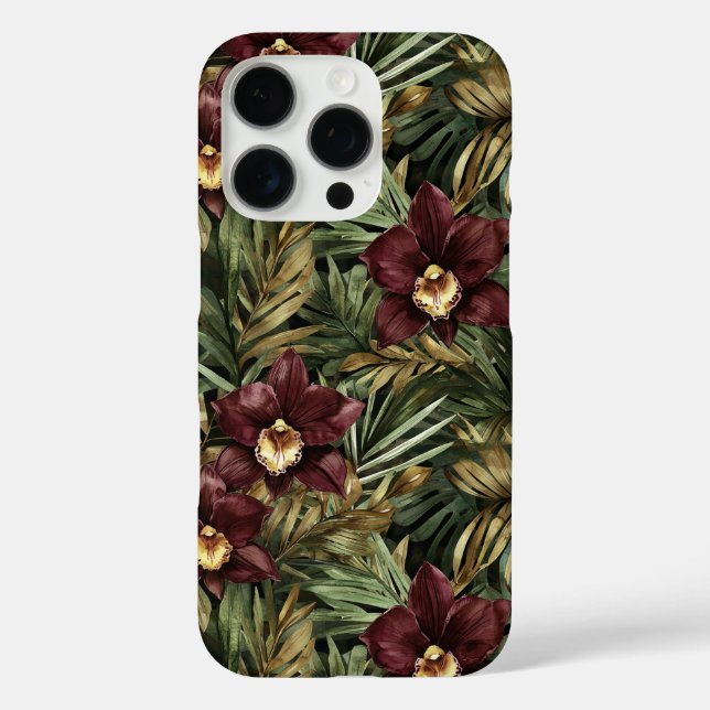 Deep Burgundy Red Orchids Jungle Birthday Case-Mate iPhone Case (Back)