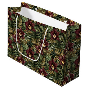 Deep Burgundy Red Orchids Jungle Birthday Large Gift Bag