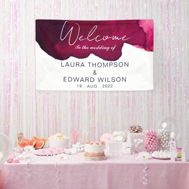 Deep burgundy red watercolor abstract ink wine red banner (Party)