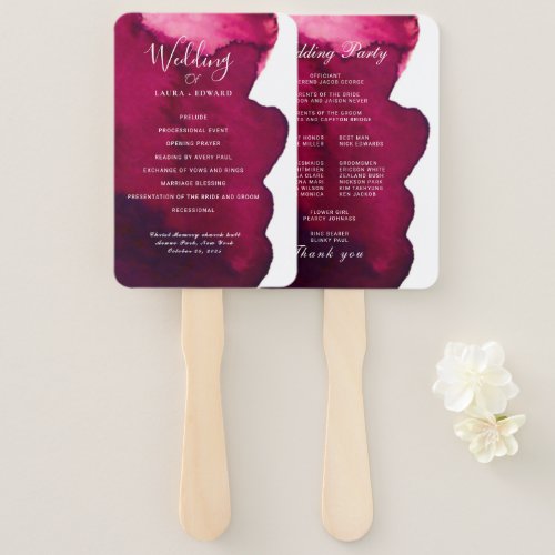 Deep burgundy red watercolor abstract ink wine red hand fan