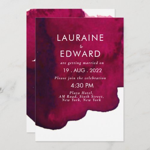 Deep burgundy red watercolor abstract ink wine red invitation