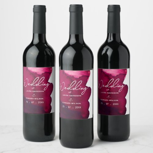 Deep burgundy red watercolor abstract ink wine red wine label