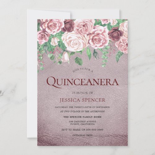 Deep Burgundy Roses Quinceanera Party Invite